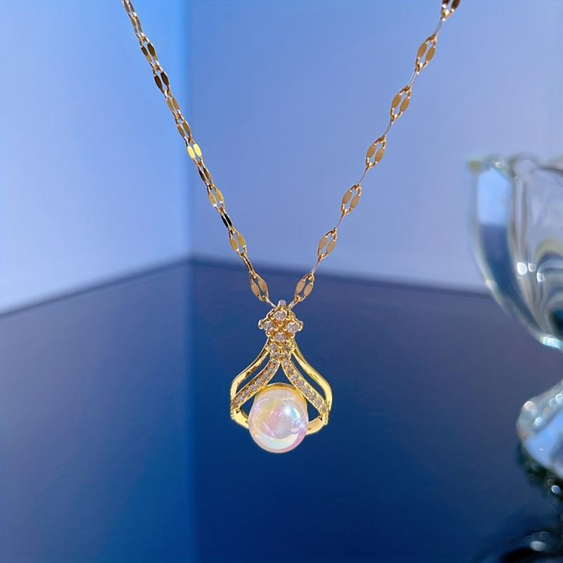 Water Drop Pearl Pendant Necklace Stainless Steel Birthday Jewelry