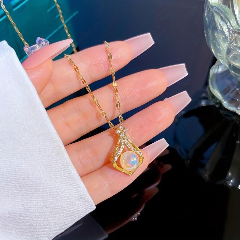 Water Drop Pearl Pendant Necklace Stainless Steel Birthday Jewelry