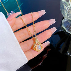 Water Drop Pearl Pendant Necklace Stainless Steel Birthday Jewelry
