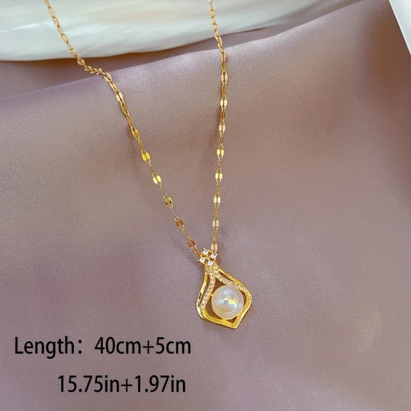 Water Drop Pearl Pendant Necklace Stainless Steel Birthday Jewelry