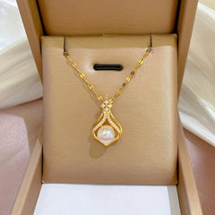 Water Drop Pearl Pendant Necklace Stainless Steel Birthday Jewelry