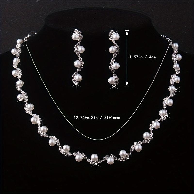 Charm Rhinestone Necklace & Earrings Set for Women - Bridal Wedding Jewelry