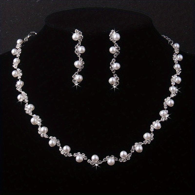 Charm Rhinestone Necklace & Earrings Set for Women - Bridal Wedding Jewelry
