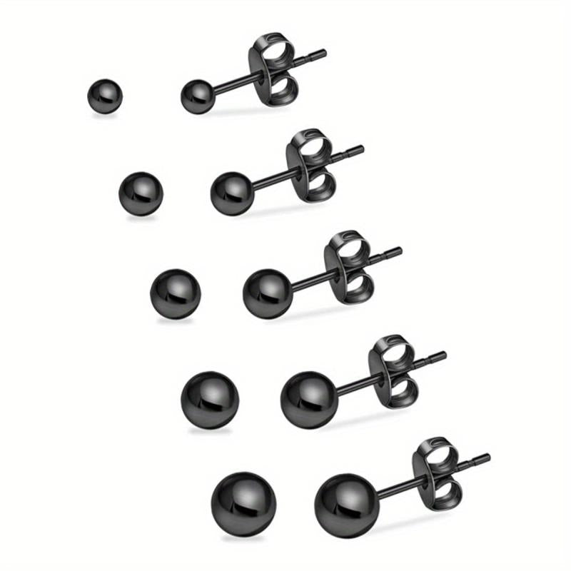 Stainless Steel Ball Stud Earrings Set 4 5 6 7 8mm
