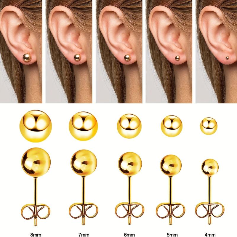 Stainless Steel Ball Stud Earrings Set 4 5 6 7 8mm