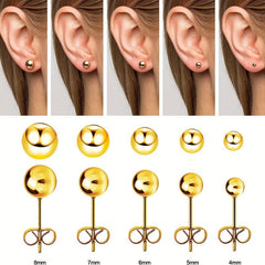 Stainless Steel Ball Stud Earrings Set 4 5 6 7 8mm