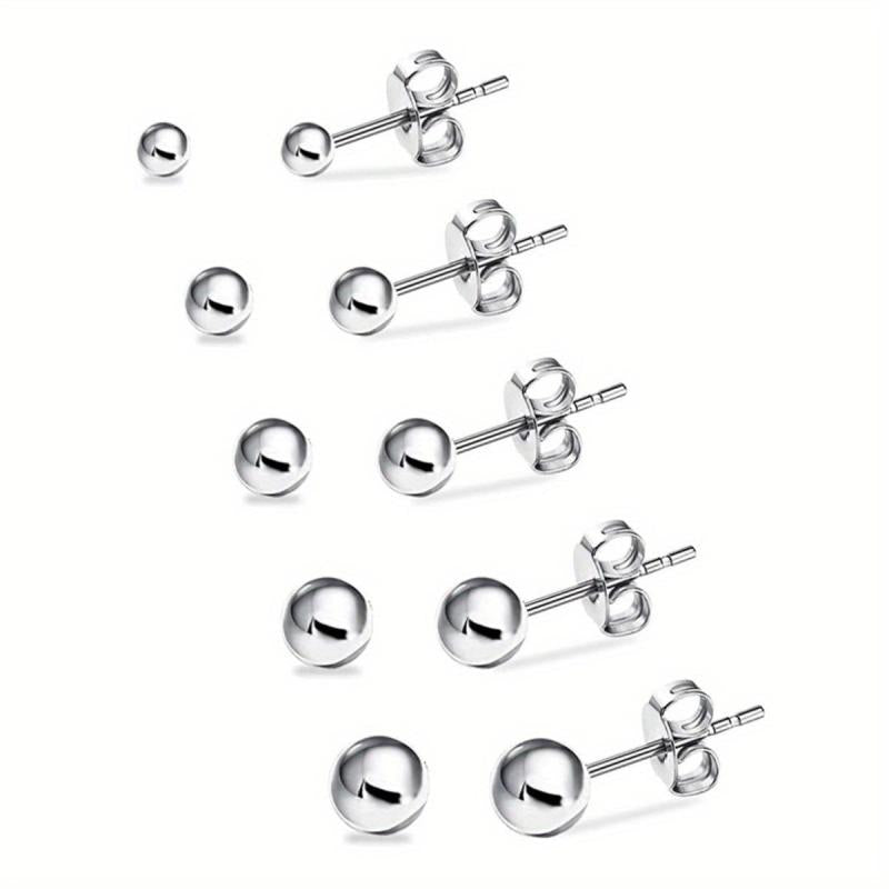 Stainless Steel Ball Stud Earrings Set 4 5 6 7 8mm