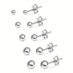 Stainless Steel Ball Stud Earrings Set 4 5 6 7 8mm