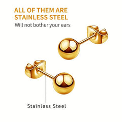 Stainless Steel Ball Stud Earrings Set 4 5 6 7 8mm