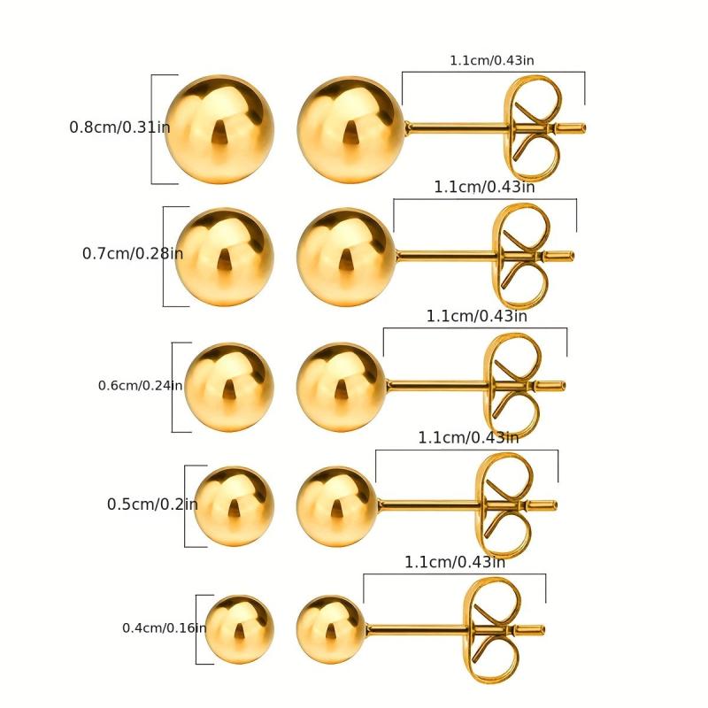 Stainless Steel Ball Stud Earrings Set 4 5 6 7 8mm