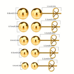 Stainless Steel Ball Stud Earrings Set 4 5 6 7 8mm