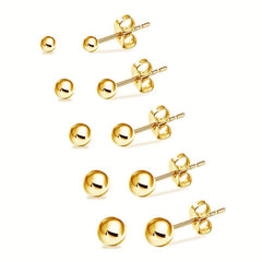 Stainless Steel Ball Stud Earrings Set 4 5 6 7 8mm