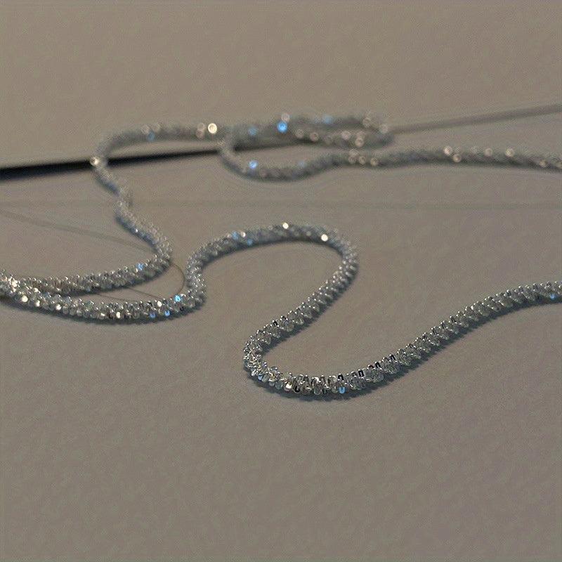 Silvery Plated Sparkling Women's Clavicle Chain Choker Necklace