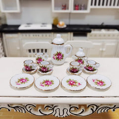 Mini Ceramic Tea Set for Dollhouse Play Toy - Kids Food Dishes Cups & Plates
