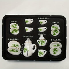 Mini Ceramic Tea Set for Dollhouse Play Toy - Kids Food Dishes Cups & Plates