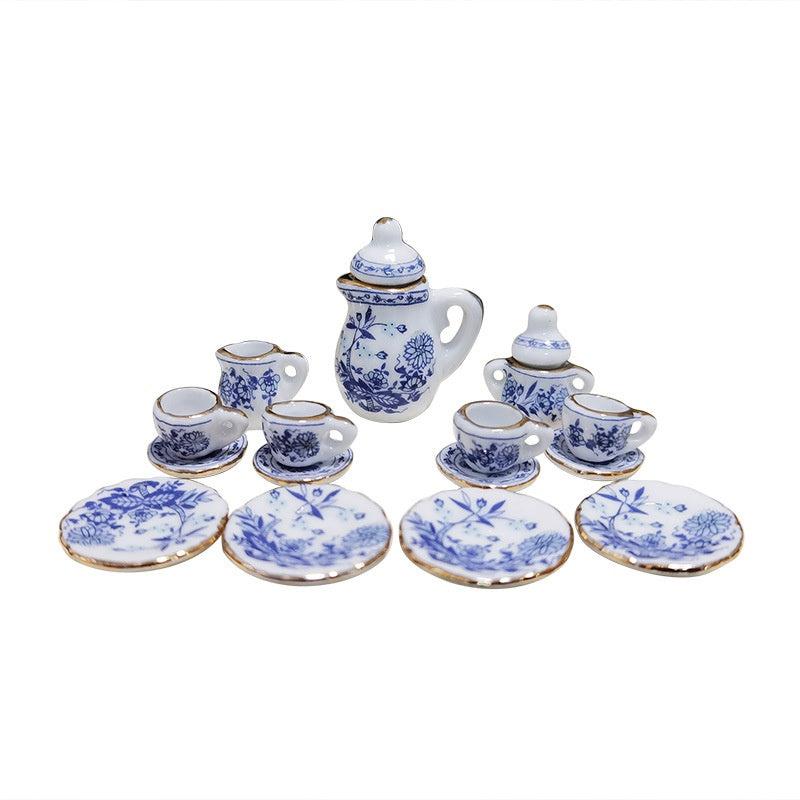 Mini Ceramic Tea Set for Dollhouse Play Toy - Kids Food Dishes Cups & Plates