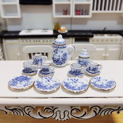 Mini Ceramic Tea Set for Dollhouse Play Toy - Kids Food Dishes Cups & Plates