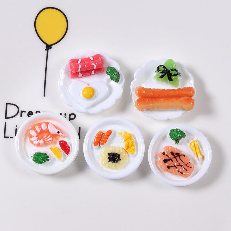 5pcs Dollhouse Breakfast Plate Set Egg And Bread Mini Food Model Ornaments
