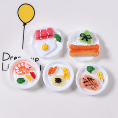 5pcs Dollhouse Breakfast Plate Set Egg And Bread Mini Food Model Ornaments