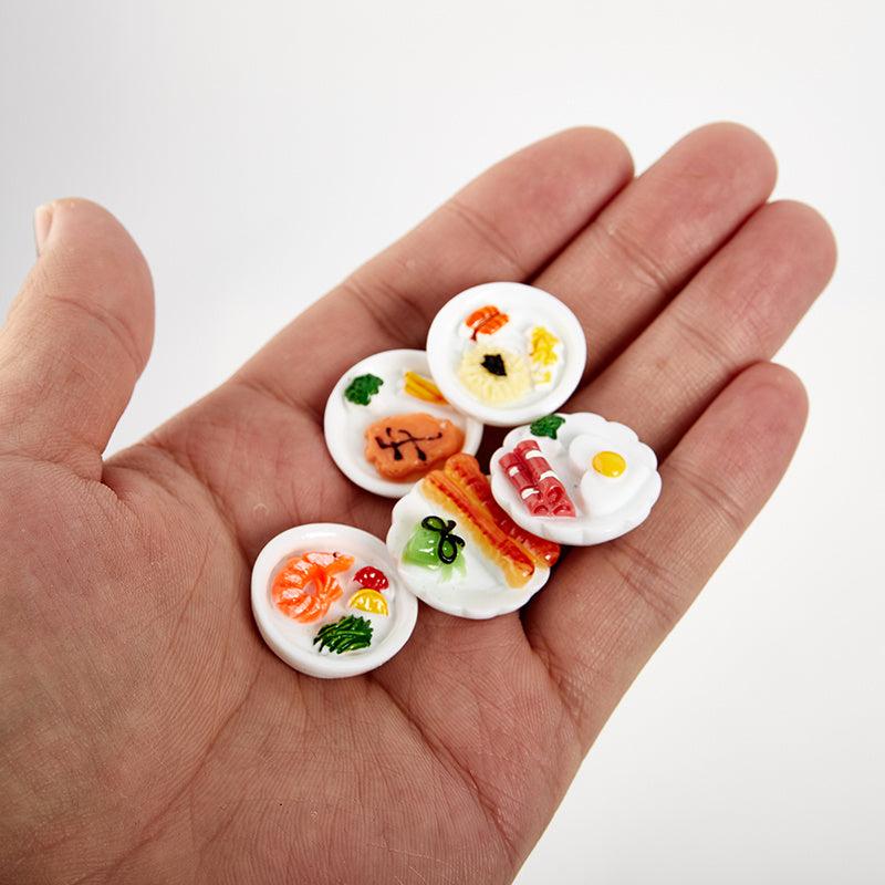 5pcs Dollhouse Breakfast Plate Set Egg And Bread Mini Food Model Ornaments