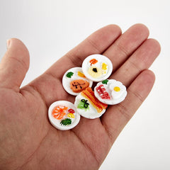 5pcs Dollhouse Breakfast Plate Set Egg And Bread Mini Food Model Ornaments