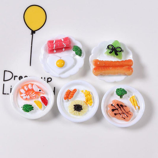 5pcs Dollhouse Breakfast Plate Set Egg And Bread Mini Food Model Ornaments