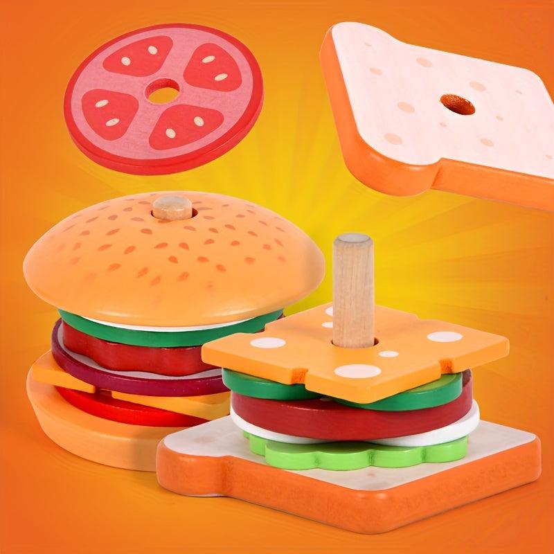 Wooden Hamburger Sandwich Toy Set for Kids