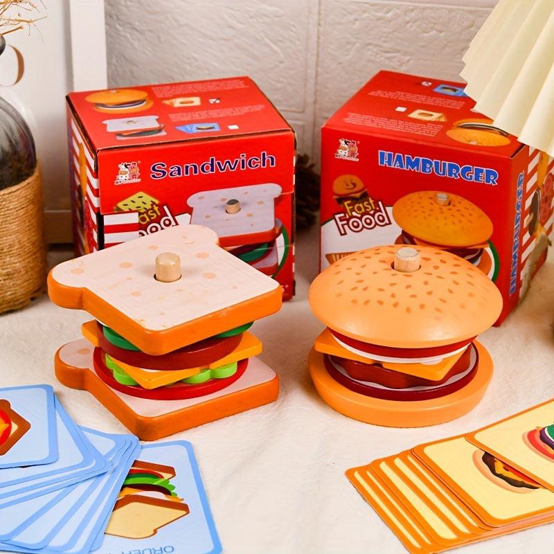 Wooden Hamburger Sandwich Toy Set for Kids