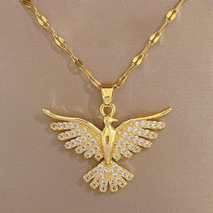 Phoenix Bird Pendant Necklace Stainless Steel Chain for Women