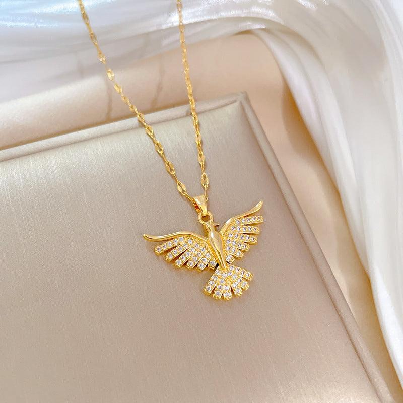 Phoenix Bird Pendant Necklace Stainless Steel Chain for Women