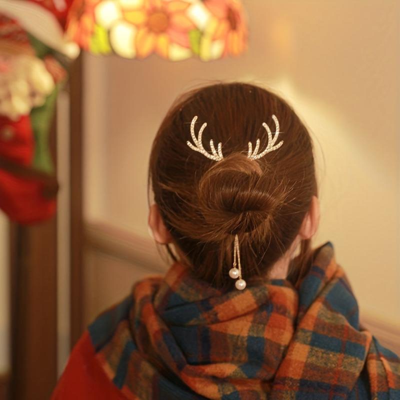 Christmas Deer Horn Ball Head Hair Clasp