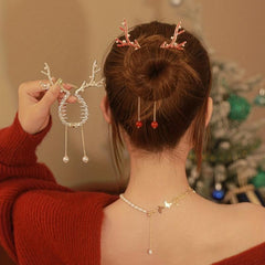 Christmas Deer Horn Ball Head Hair Clasp