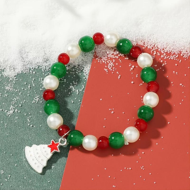 Christmas Bracelet Beaded Elk Tree & Santa Claus