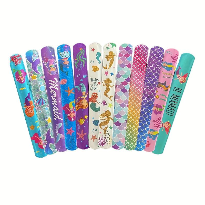 12 Mermaid Slap Bracelets Party Favor for Kids Girls, Birthday Supplies