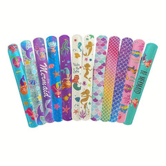 12 Mermaid Slap Bracelets Party Favor for Kids Girls, Birthday Supplies