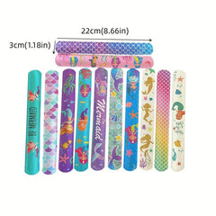 12 Mermaid Slap Bracelets Party Favor for Kids Girls, Birthday Supplies