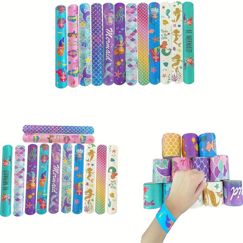 12 Mermaid Slap Bracelets Party Favor for Kids Girls, Birthday Supplies