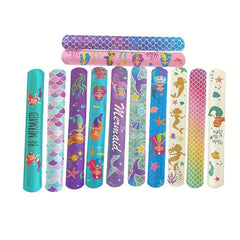 12 Mermaid Slap Bracelets Party Favor for Kids Girls, Birthday Supplies