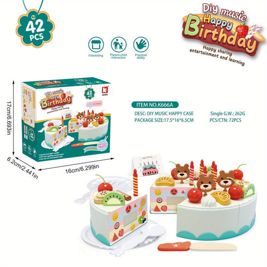 42pcs Birthday Party Toys Cake Set with Little Bear Fruit Decor Candles