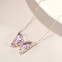 Crystal Clear Butterfly Pendant Necklace Clavicle Chain Women