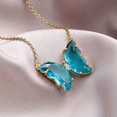 Crystal Clear Butterfly Pendant Necklace Clavicle Chain Women
