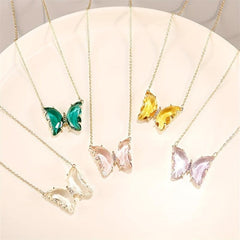 Crystal Clear Butterfly Pendant Necklace Clavicle Chain Women