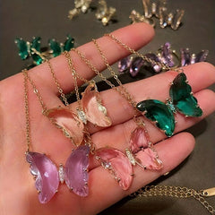 Crystal Clear Butterfly Pendant Necklace Clavicle Chain Women
