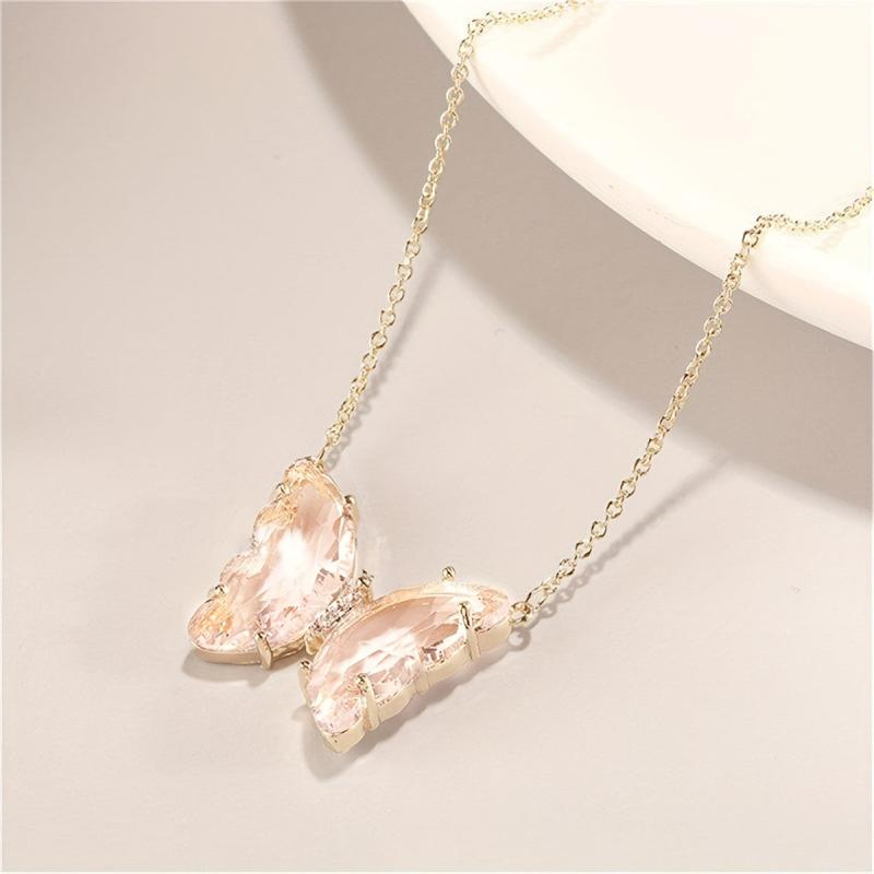 Crystal Clear Butterfly Pendant Necklace Clavicle Chain Women