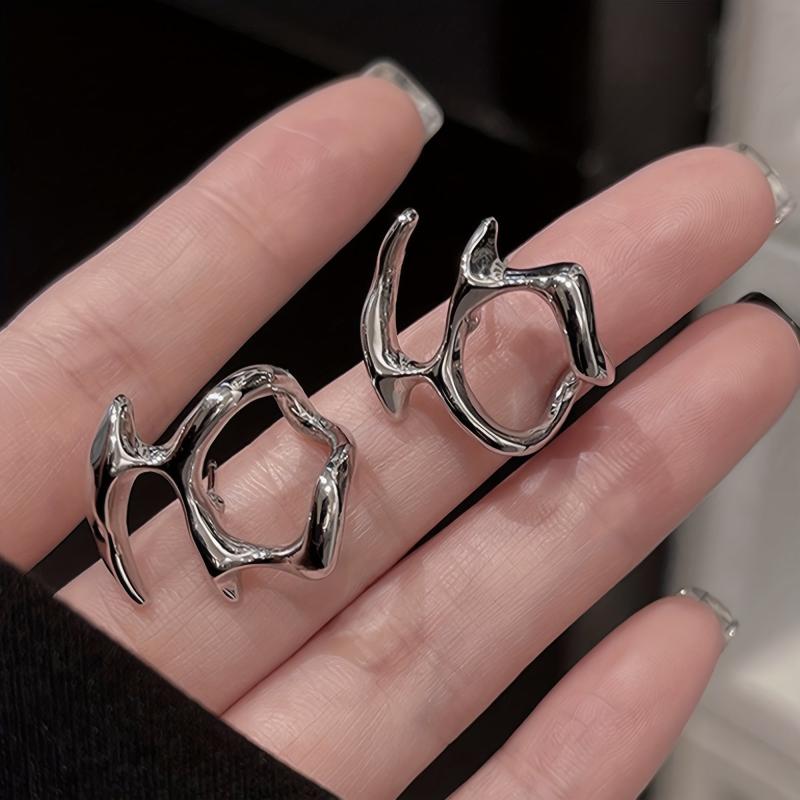 Unique Silver Abstract Earrings Stand Out With Irregular Sense Jewelry