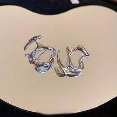Unique Silver Abstract Earrings Stand Out With Irregular Sense Jewelry