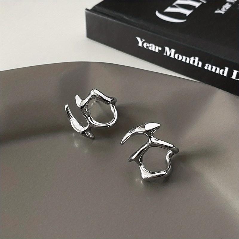 Unique Silver Abstract Earrings Stand Out With Irregular Sense Jewelry