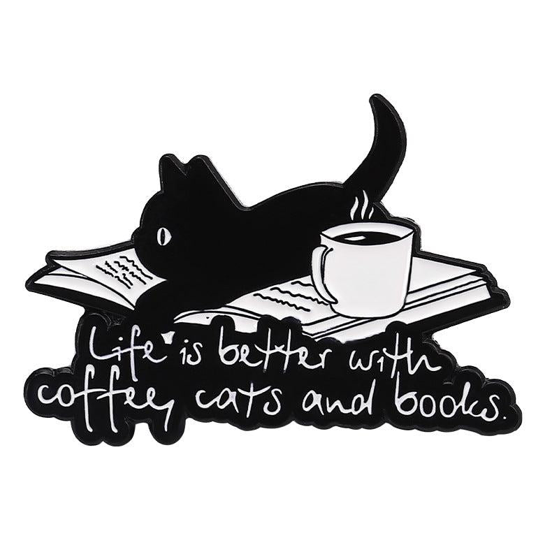 Cartoon Coffee Cat Brooch Alloy Accessory