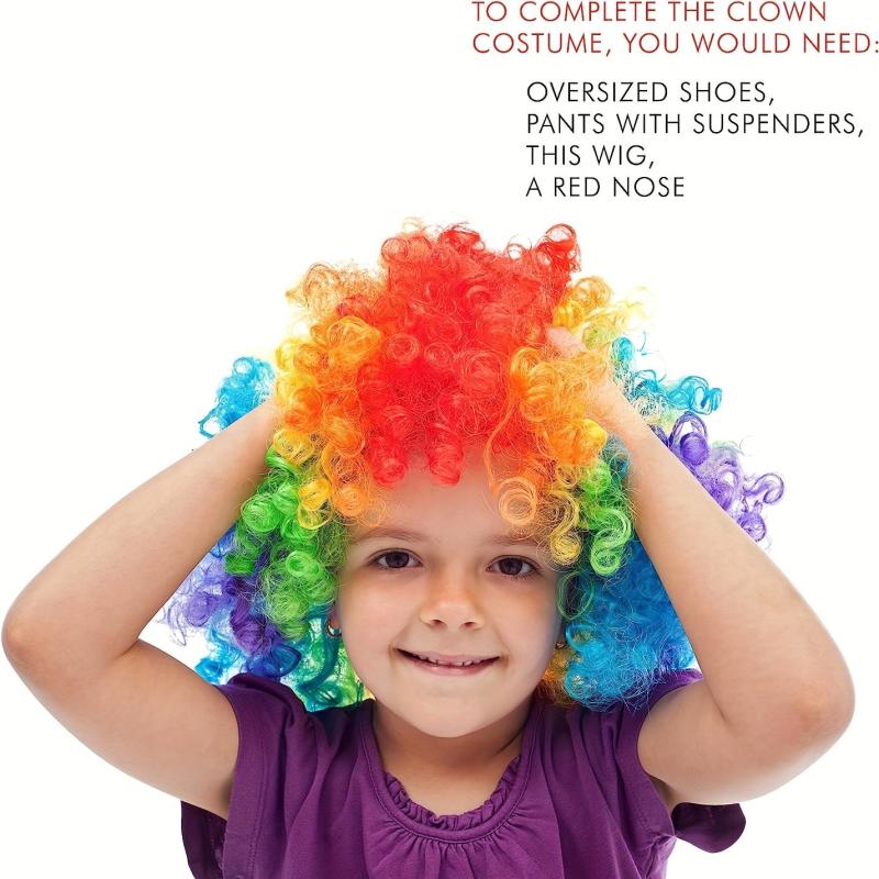 Clown Wig Head Cover Curly Hair Ball Makeup COS Halloween Clown Red Nose