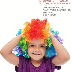 Clown Wig Head Cover Curly Hair Ball Makeup COS Halloween Clown Red Nose